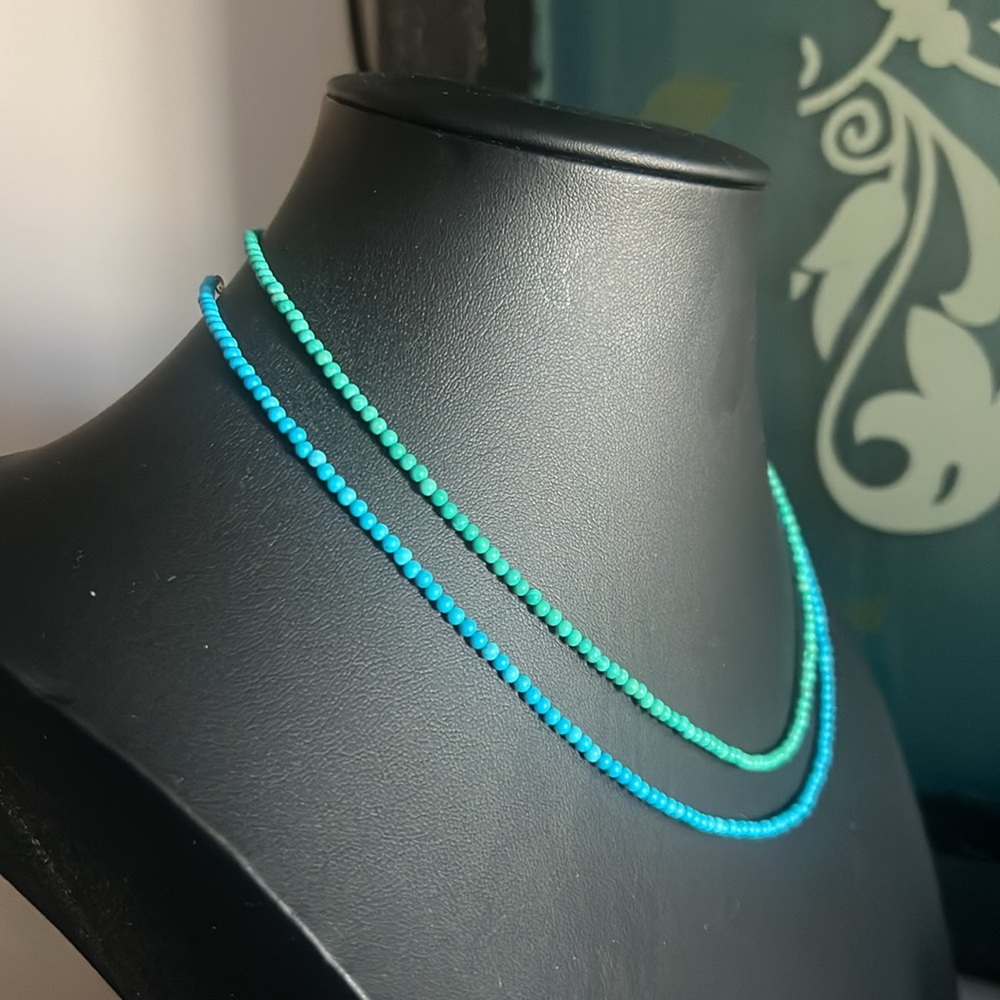 18K Over .925 Sterling Silver Green and Blue Turquoise 2 Necklaces